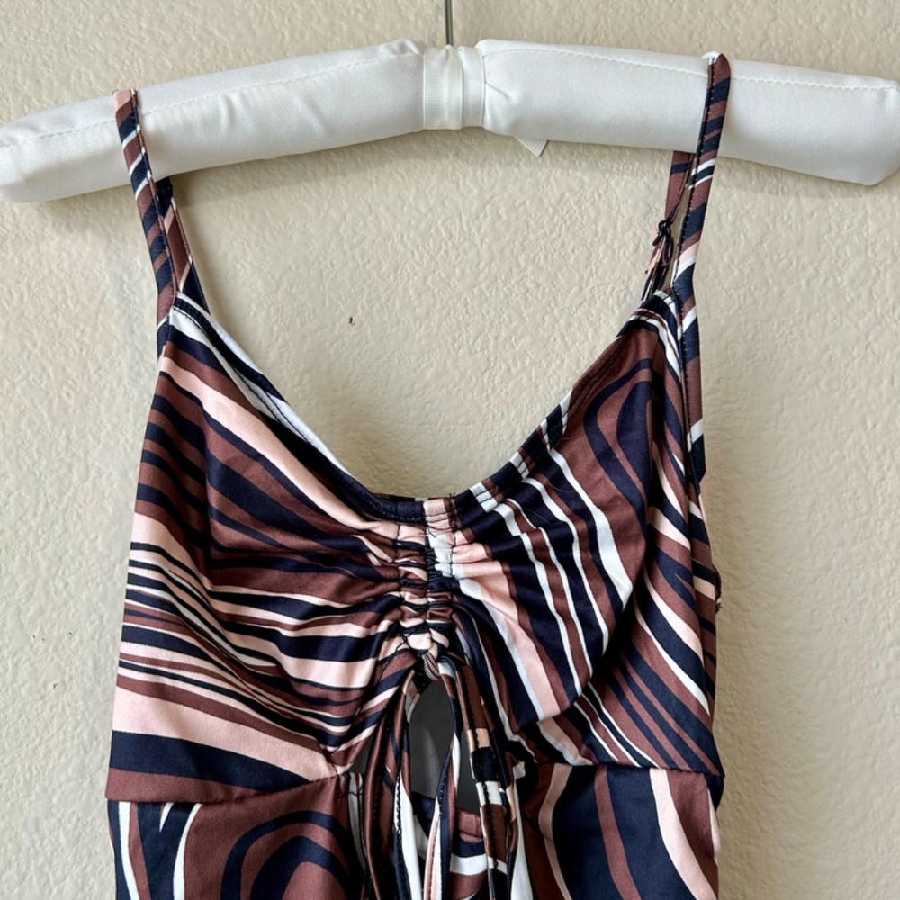 Swirl Dress Marble Brown Black White Pink Ruched Chest Sides by Shein Size XS - Picture 3 of 13